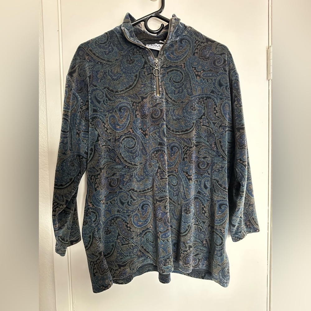 Erika Vintage Paisley Half Zip Sweater